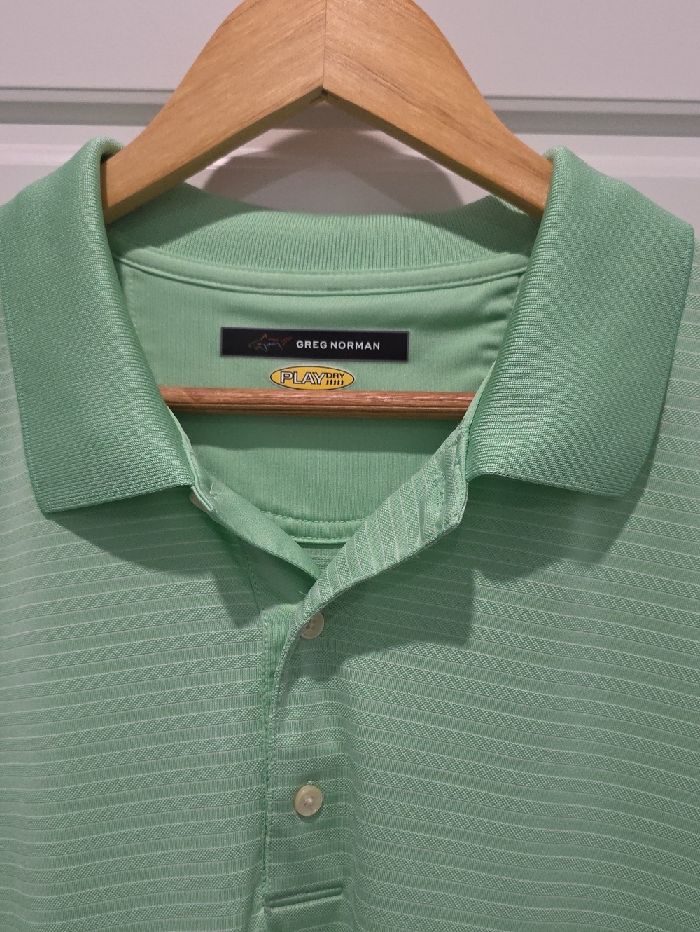 Greg Norman Collection Light Green Striped Performance Polo